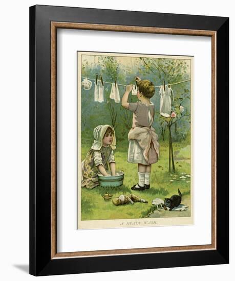 Girls Wash Dolls Clothes-null-Framed Premium Giclee Print