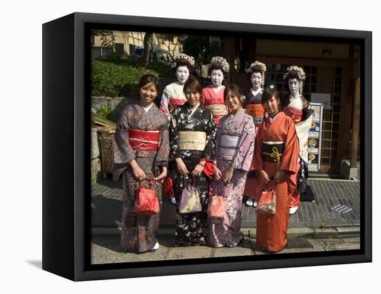 Girls Wearing Yukata, Kimono, Geisha, Maiko (Trainee Geisha) in Gion, Kyoto City, Honshu, Japan-Christian Kober-Framed Premier Image Canvas