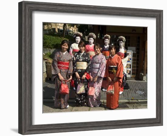 Girls Wearing Yukata, Kimono, Geisha, Maiko (Trainee Geisha) in Gion, Kyoto City, Honshu, Japan-Christian Kober-Framed Photographic Print