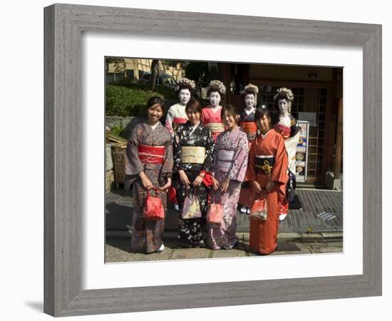 Girls Wearing Yukata, Kimono, Geisha, Maiko (Trainee Geisha) in Gion, Kyoto City, Honshu, Japan-Christian Kober-Framed Photographic Print