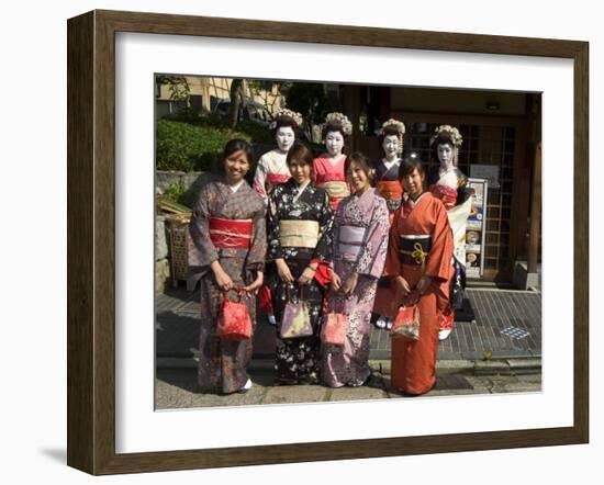 Girls Wearing Yukata, Kimono, Geisha, Maiko (Trainee Geisha) in Gion, Kyoto City, Honshu, Japan-Christian Kober-Framed Photographic Print