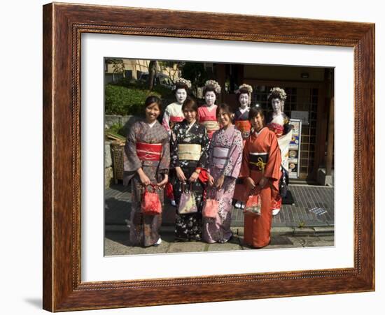 Girls Wearing Yukata, Kimono, Geisha, Maiko (Trainee Geisha) in Gion, Kyoto City, Honshu, Japan-Christian Kober-Framed Photographic Print