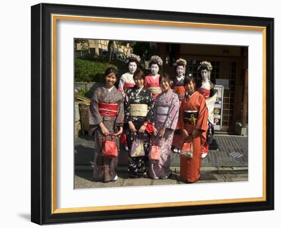 Girls Wearing Yukata, Kimono, Geisha, Maiko (Trainee Geisha) in Gion, Kyoto City, Honshu, Japan-Christian Kober-Framed Photographic Print