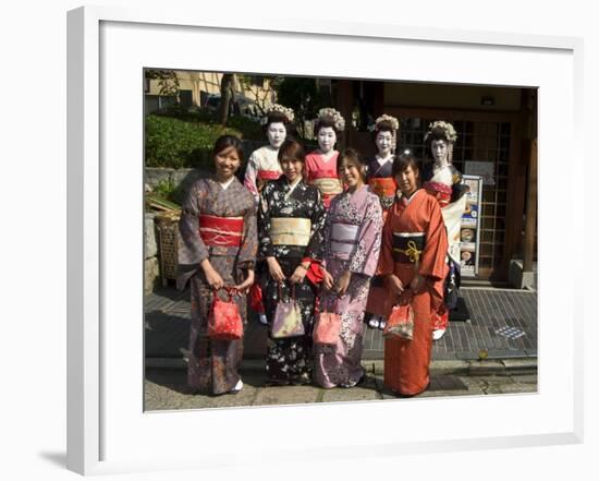 Girls Wearing Yukata, Kimono, Geisha, Maiko (Trainee Geisha) in Gion, Kyoto City, Honshu, Japan-Christian Kober-Framed Photographic Print