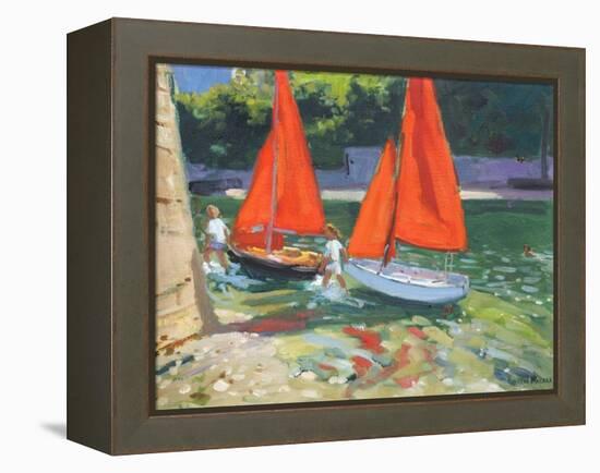 Girls with Sail Boats Looe, 2014-Andrew Macara-Framed Premier Image Canvas