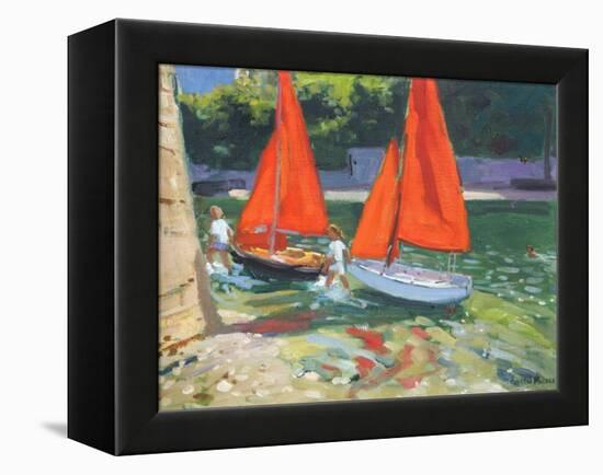 Girls with Sail Boats Looe, 2014-Andrew Macara-Framed Premier Image Canvas