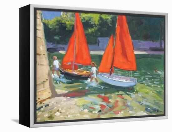 Girls with Sail Boats Looe, 2014-Andrew Macara-Framed Premier Image Canvas