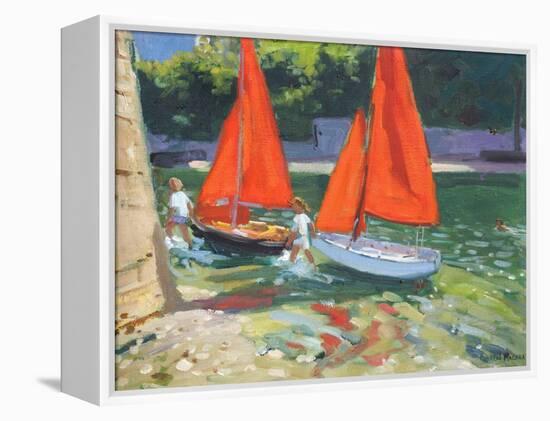Girls with Sail Boats Looe, 2014-Andrew Macara-Framed Premier Image Canvas