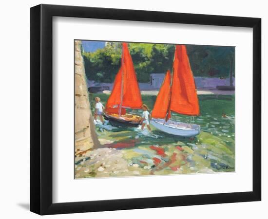 Girls with Sail Boats Looe, 2014-Andrew Macara-Framed Giclee Print