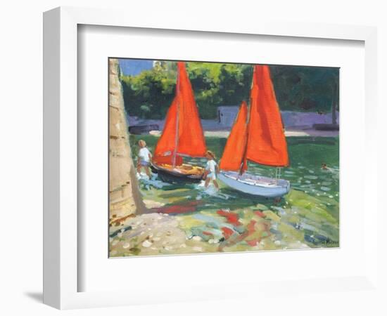 Girls with Sail Boats Looe, 2014-Andrew Macara-Framed Giclee Print