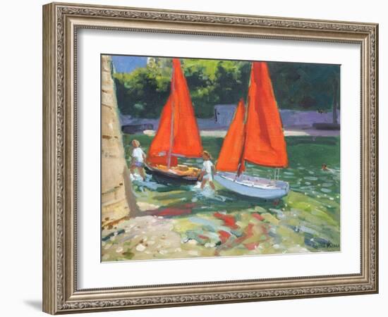 Girls with Sail Boats Looe, 2014-Andrew Macara-Framed Giclee Print