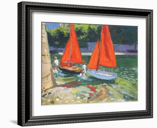 Girls with Sail Boats Looe, 2014-Andrew Macara-Framed Giclee Print