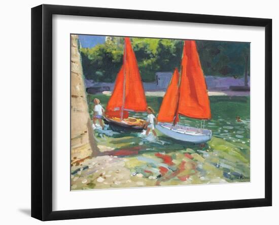 Girls with Sail Boats Looe, 2014-Andrew Macara-Framed Premium Giclee Print