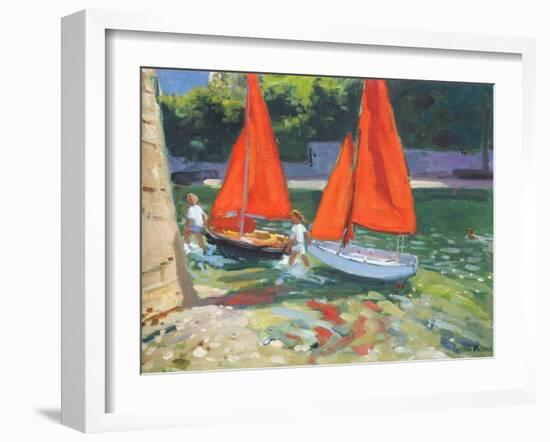 Girls with Sail Boats Looe, 2014-Andrew Macara-Framed Premium Giclee Print