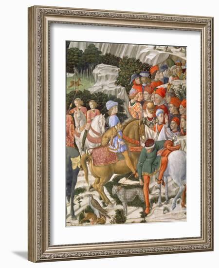 Giuliano De' Medici as Melchior, Detail from Journey of the Magi Cycle in the Chapel, circa 1460-Benozzo di Lese di Sandro Gozzoli-Framed Giclee Print