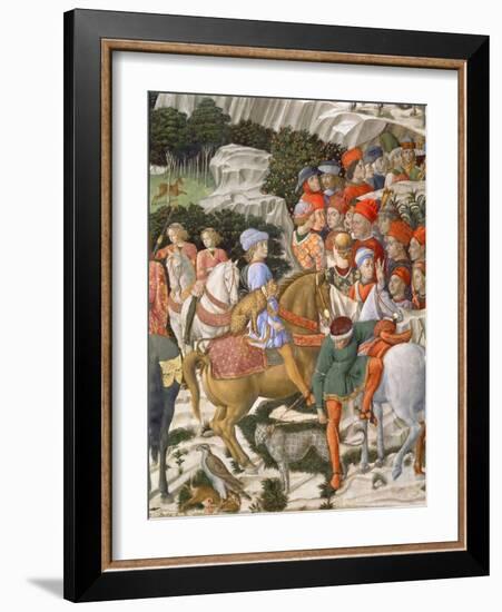 Giuliano De' Medici as Melchior, Detail from Journey of the Magi Cycle in the Chapel, circa 1460-Benozzo di Lese di Sandro Gozzoli-Framed Giclee Print