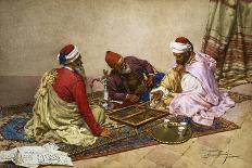 A Game of Tavli (Pencil, Watercolour, and Gouache on Paper)-Giulio Rosati-Framed Giclee Print
