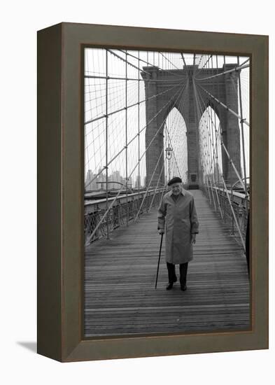 Giuseppe Ungaretti Walking on the Walkway of the Brooklyn Bridge-Mario de Biasi-Framed Premier Image Canvas