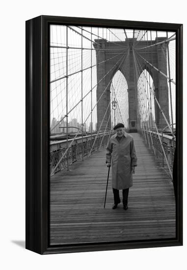 Giuseppe Ungaretti Walking on the Walkway of the Brooklyn Bridge-Mario de Biasi-Framed Premier Image Canvas