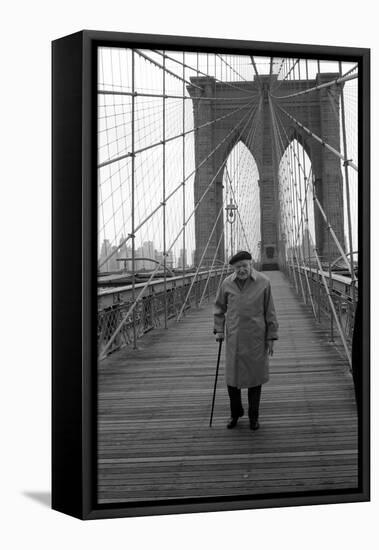 Giuseppe Ungaretti Walking on the Walkway of the Brooklyn Bridge-Mario de Biasi-Framed Premier Image Canvas