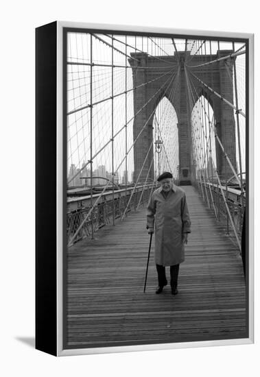 Giuseppe Ungaretti Walking on the Walkway of the Brooklyn Bridge-Mario de Biasi-Framed Premier Image Canvas