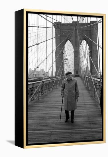 Giuseppe Ungaretti Walking on the Walkway of the Brooklyn Bridge-Mario de Biasi-Framed Premier Image Canvas