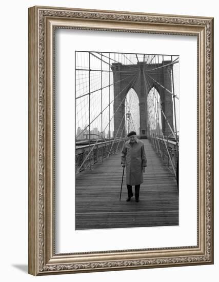 Giuseppe Ungaretti Walking on the Walkway of the Brooklyn Bridge-Mario de Biasi-Framed Photographic Print