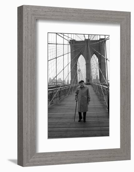 Giuseppe Ungaretti Walking on the Walkway of the Brooklyn Bridge-Mario de Biasi-Framed Photographic Print