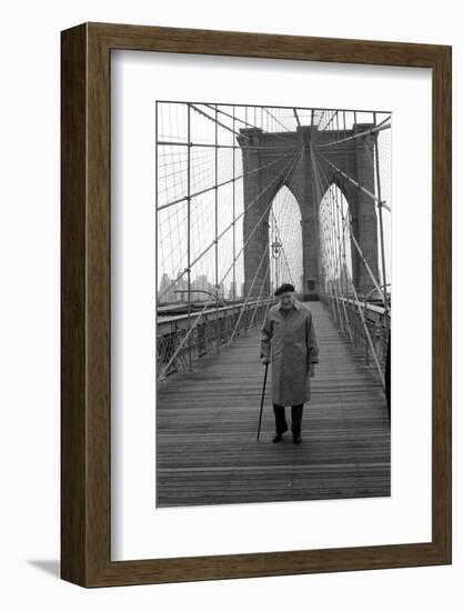 Giuseppe Ungaretti Walking on the Walkway of the Brooklyn Bridge-Mario de Biasi-Framed Photographic Print