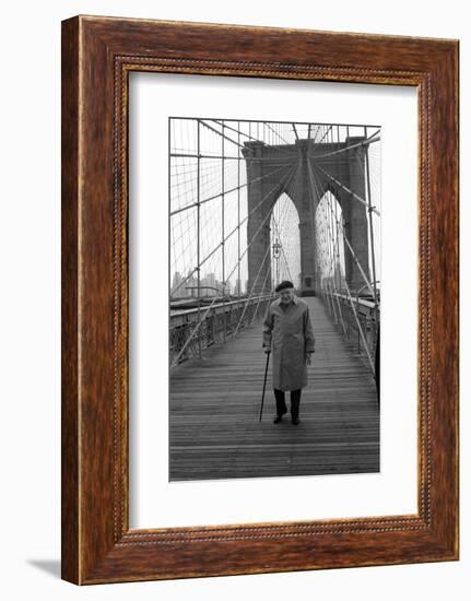 Giuseppe Ungaretti Walking on the Walkway of the Brooklyn Bridge-Mario de Biasi-Framed Photographic Print