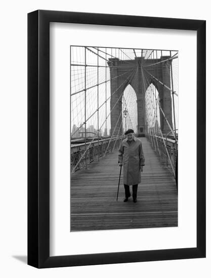 Giuseppe Ungaretti Walking on the Walkway of the Brooklyn Bridge-Mario de Biasi-Framed Photographic Print