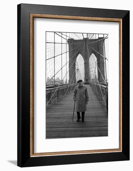 Giuseppe Ungaretti Walking on the Walkway of the Brooklyn Bridge-Mario de Biasi-Framed Photographic Print