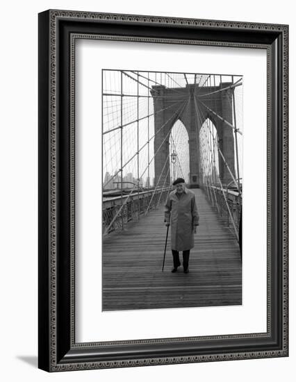 Giuseppe Ungaretti Walking on the Walkway of the Brooklyn Bridge-Mario de Biasi-Framed Photographic Print