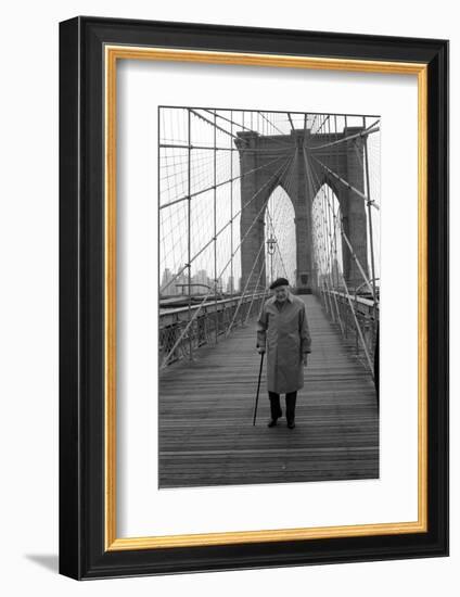 Giuseppe Ungaretti Walking on the Walkway of the Brooklyn Bridge-Mario de Biasi-Framed Photographic Print