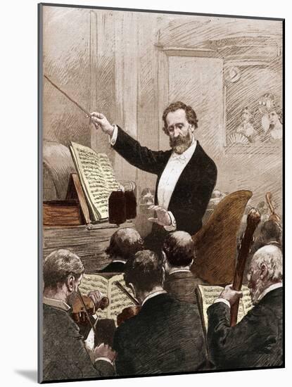 Giuseppe Verdi Leading the Opera Orchestra to the First Representation of “” Aida” in Paris in 1880-French School-Mounted Giclee Print