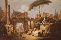 Ancient Ruins with a Great Arch and a Column, C.1735-40-Giuseppe Zais-Framed Giclee Print