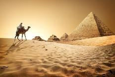 Bedouin on Camel near Pyramids in Desert-Givaga-Photographic Print
