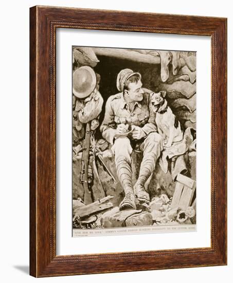 Giver Her My Love , Tommy's Canine Friend Suggests Postcript to the Letter Home, from War Illlustr-Stanley L Wood-Framed Giclee Print