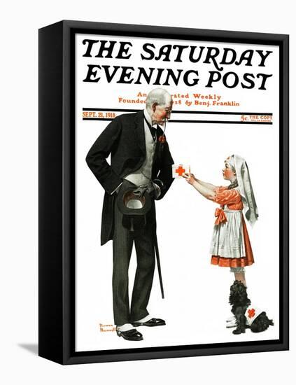 "Giving to Red Cross" Saturday Evening Post Cover, September 21,1918-Norman Rockwell-Framed Premier Image Canvas