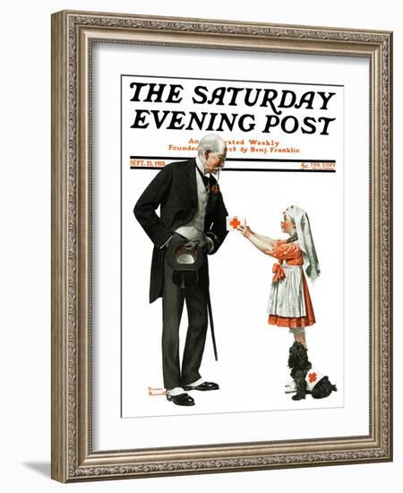 "Giving to Red Cross" Saturday Evening Post Cover, September 21,1918-Norman Rockwell-Framed Giclee Print