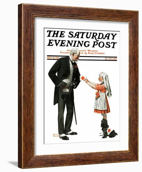 "Giving to Red Cross" Saturday Evening Post Cover, September 21,1918-Norman Rockwell-Framed Giclee Print