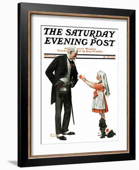 "Giving to Red Cross" Saturday Evening Post Cover, September 21,1918-Norman Rockwell-Framed Giclee Print