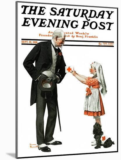 "Giving to Red Cross" Saturday Evening Post Cover, September 21,1918-Norman Rockwell-Mounted Giclee Print