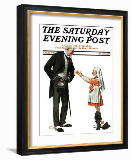 "Giving to Red Cross" Saturday Evening Post Cover, September 21,1918-Norman Rockwell-Framed Giclee Print