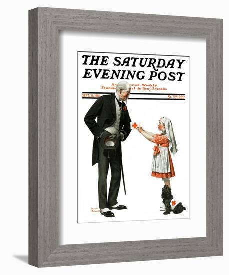 "Giving to Red Cross" Saturday Evening Post Cover, September 21,1918-Norman Rockwell-Framed Giclee Print