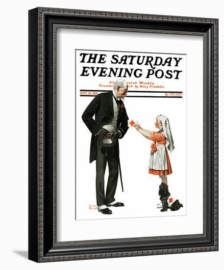 "Giving to Red Cross" Saturday Evening Post Cover, September 21,1918-Norman Rockwell-Framed Giclee Print