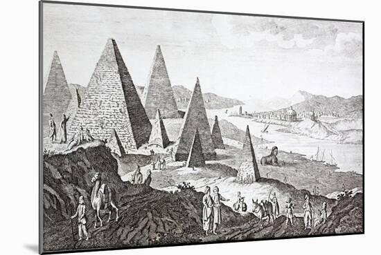 Gizeh, the Nile and Pyramids in a Fanciful 18th Century Engraving-null-Mounted Giclee Print