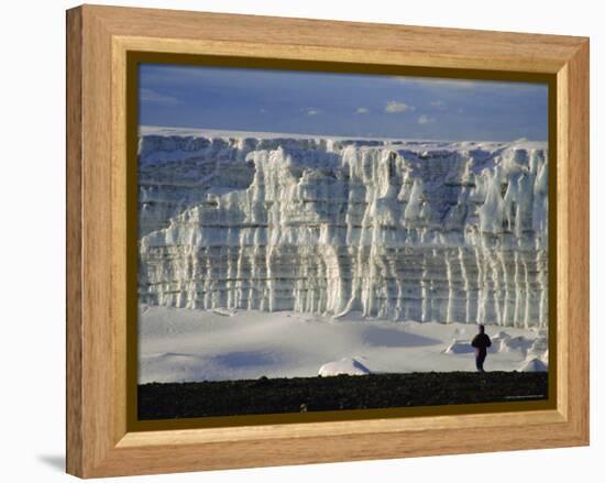 Glacier and Trekker from Summit at Uhuru Peak, Kilimanjaro National Park, Tanzania, Africa-David Poole-Framed Premier Image Canvas