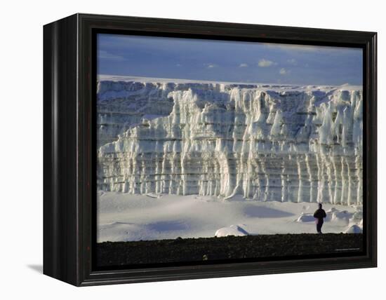 Glacier and Trekker from Summit at Uhuru Peak, Kilimanjaro National Park, Tanzania, Africa-David Poole-Framed Premier Image Canvas