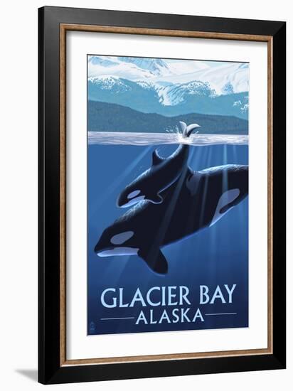 Glacier Bay, Alaska - Orca and Calf-Lantern Press-Framed Premium Giclee Print